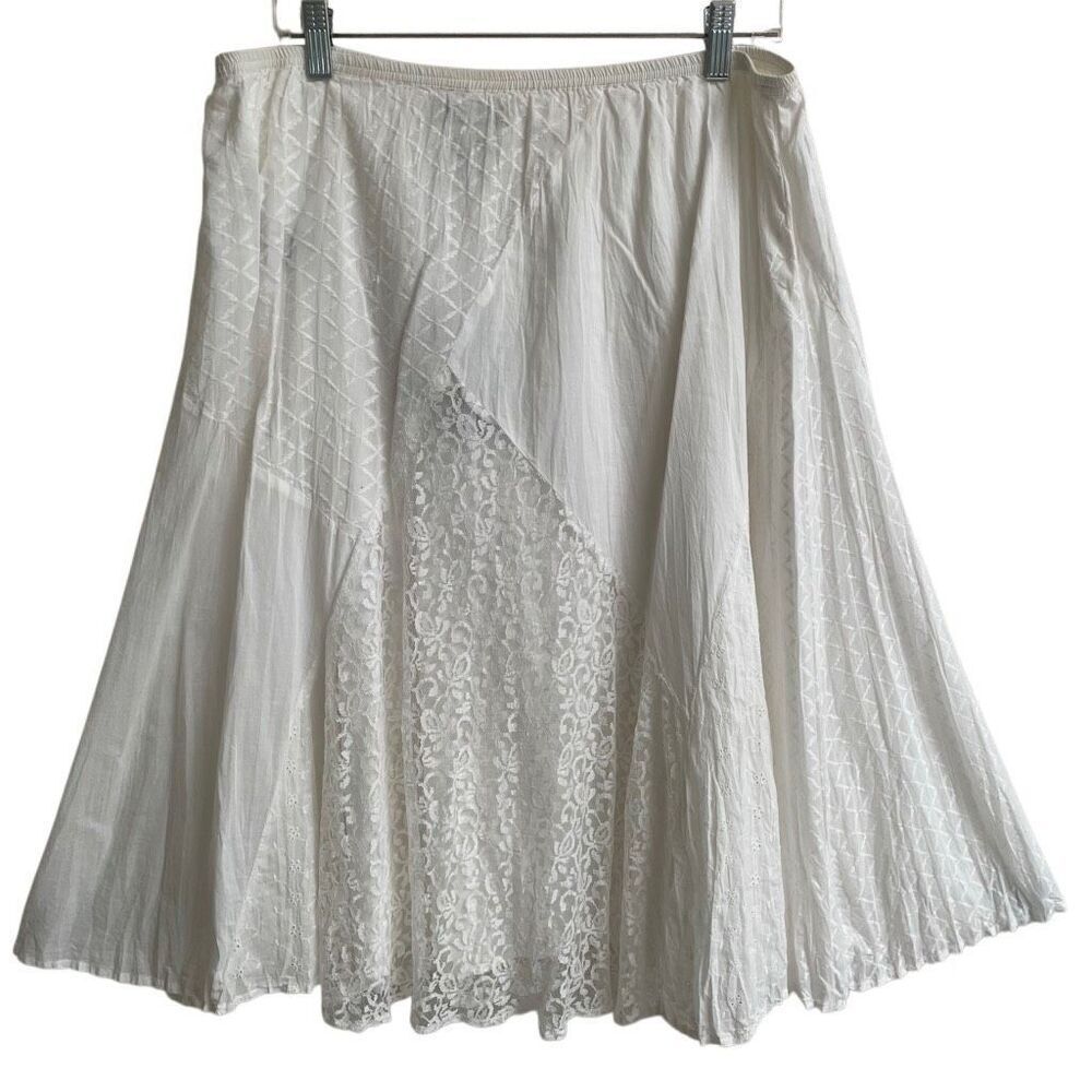 Style & Co Petite Maui bright white BoHo lace eyelet skirt womens PL A-line READ - Picture 1 of 9